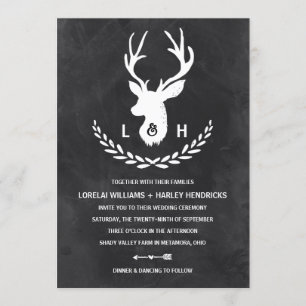 Rustic Monogram   Chalkboard Stag Wedding Invitation