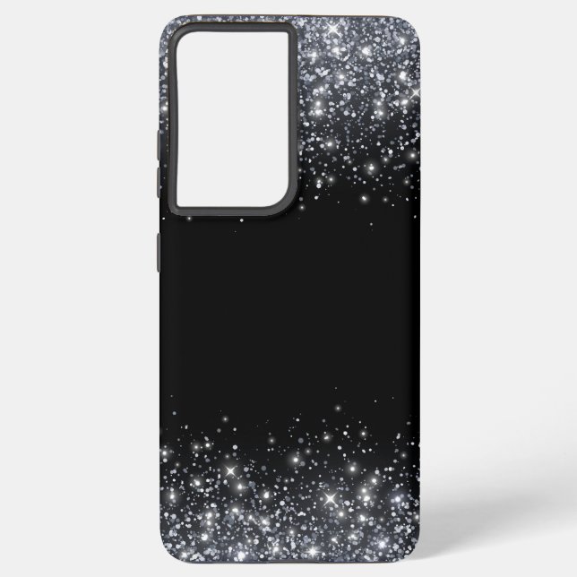 Rustic Monogram Classic Glitter black and Silver Samsung Galaxy S21 Ultra Case (Back)