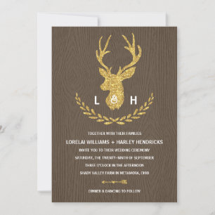 Rustic Monogram   Country Chic Stag Wedding Invitation