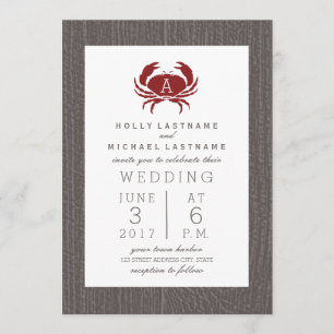 Rustic Monogram Crab Wedding Invitation