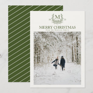 Rustic monogram Dark Green personalised initial Holiday Card