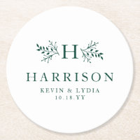 Rustic monogram dark green simple classic wedding