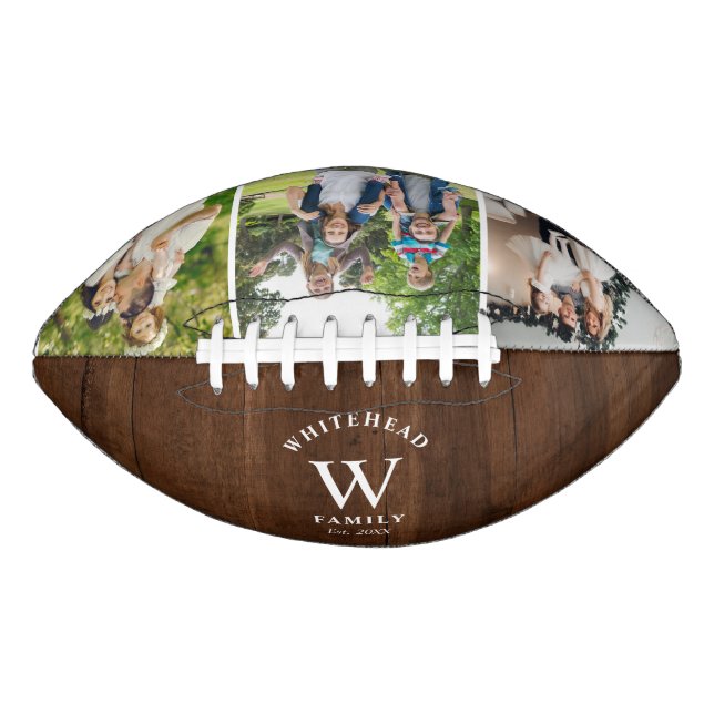 Rustic Monogram Dark Wood Photo Collage Football American Football (Front)