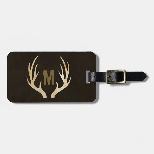 Rustic Monogram Deer Antler Luggage Tag (Front Horizontal)