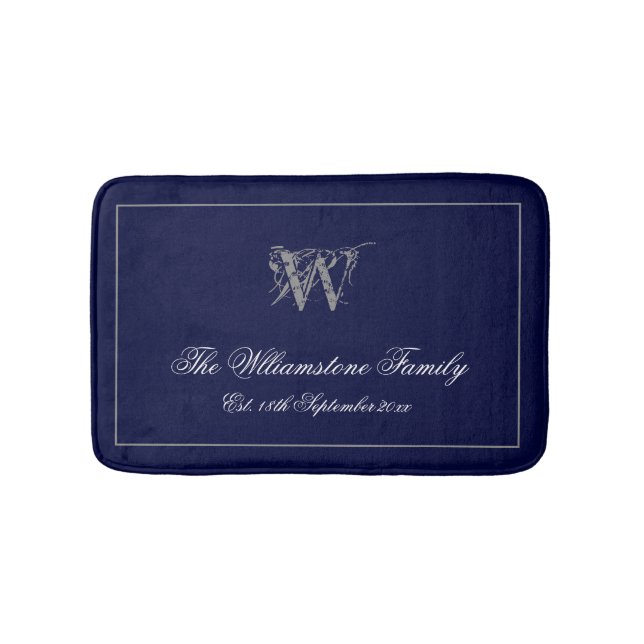 Rustic Monogram + Family Last Name Wedding Gift  Bath Mat (Front)