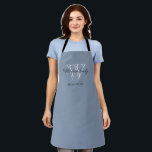Rustic Monogram Family Name Classic Stylish Blue Apron<br><div class="desc">Rustic Monogram Personalised Family Name Classic Stylish Blue Apron. Personalised monogram initial, with the family's last name or any name and established date in script lettering on a blue grey background. Apron makes a unique gift for a wedding, newlyweds or bridal shower gift. Lovely for their new life together also...</div>