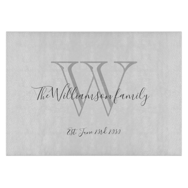 Rustic Monogram + Family Name Date Cool Stylish  Cutting Board (Front)