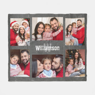 Rustic Monogram Family Photo Collage Chalkboard Fleece Blanket