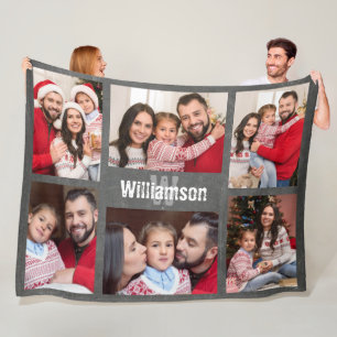 Rustic Monogram Family Photo Collage Chalkboard Fleece Blanket