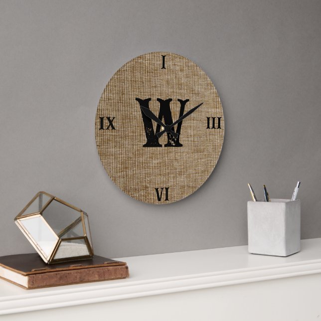Rustic Monogram Farmhouse Custom Family Name Large Clock (Office)