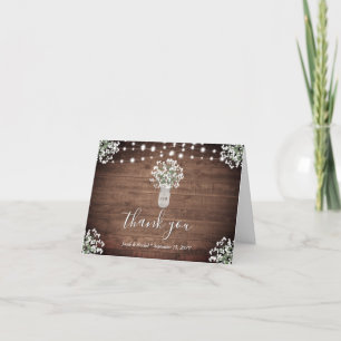 Rustic Monogram Floral Mason Jar Lights Wedding Thank You Card