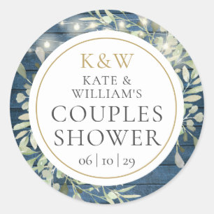 Rustic Monogram Greenery Couples Wedding Shower Classic Round Sticker