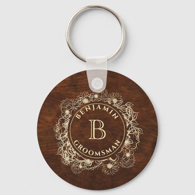 Rustic Monogram Groomsman Key Ring (Front)