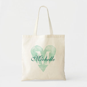 Rustic monogram heart bridesmaid wedding tote bags