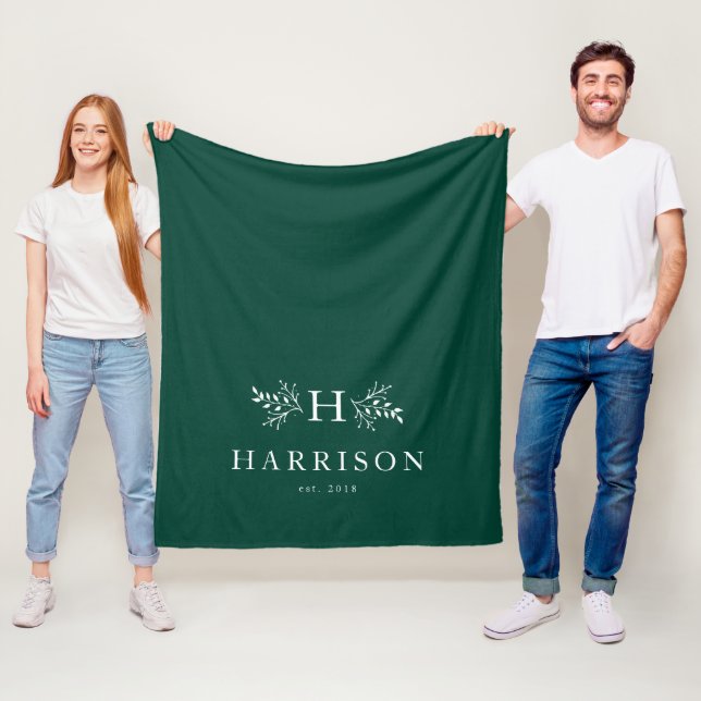 Rustic monogram holiday green blanket (In Situ)