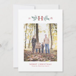 Rustic monogram holiday photo card