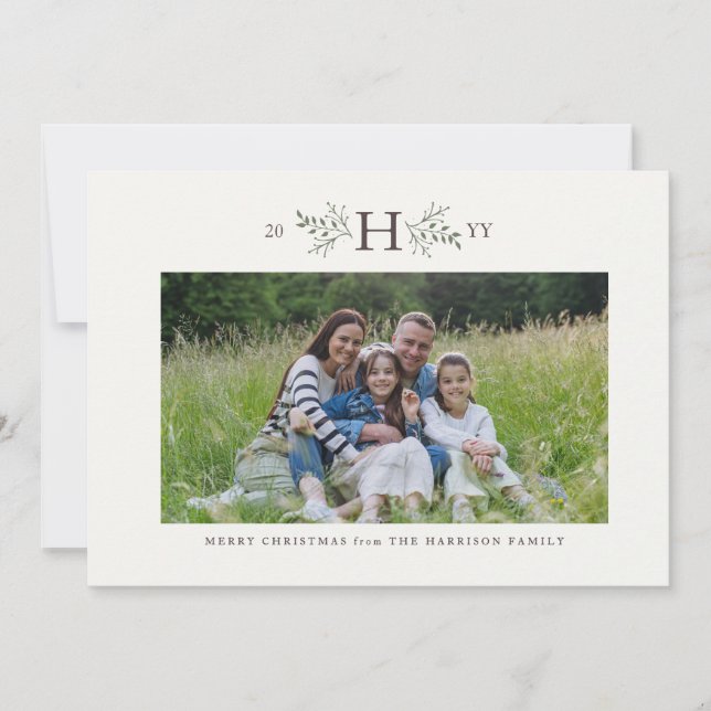 Rustic monogram holiday photo card (Front)