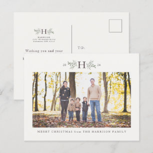 Rustic monogram holiday photo postcard