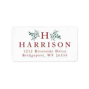 Rustic monogram holiday return address label