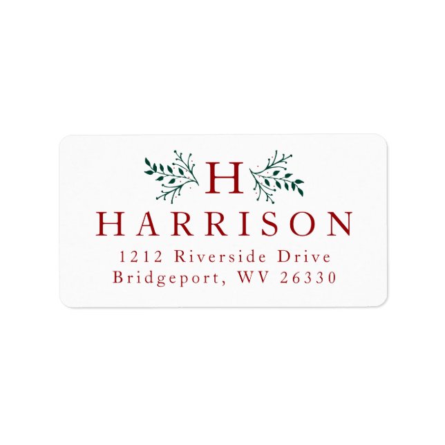 Rustic monogram holiday return address label (Front)