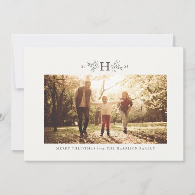 Rustic monogram horizontal Christmas photo Holiday Card (Front)