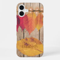Rustic Monogram Initial Autumn Leaf Lights Wood
