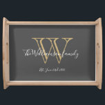 Rustic Monogram Initial Family Name Cute Chic Serving Tray<br><div class="desc">Rustic Monogram Initial Family Name Cute Chic Serving Tray. Personalised monogram initial and with the family's last name and wedding date in script lettering on a grey background. Makes a unique gift for newlyweds. Lovely for their new life together also for a housewarming gift. Click personalise this template to customise...</div>