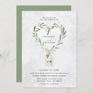 Rustic Monogram Jar Heart Greenery Wedding Invitation