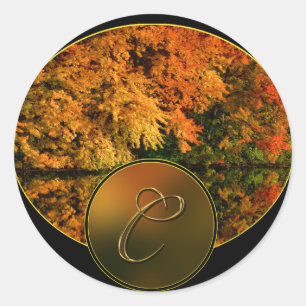 Rustic Monogram Letter C Fall  Wedding Envelope Classic Round Sticker