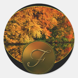 Rustic Monogram Letter F Fall Wedding Envelope Classic Round Sticker