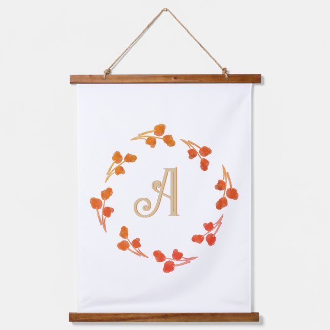 Rustic Monogram Letter Initial Retro Berry Hanging Tapestry (Front)