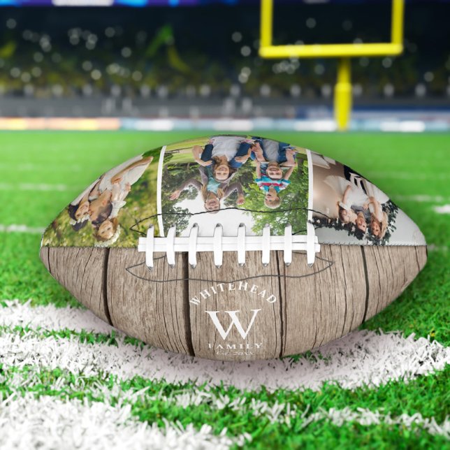 Rustic Monogram Light Wood Photo Collage Football American Football (Creator Uploaded)