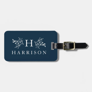 Rustic monogram luggage navy blue tag