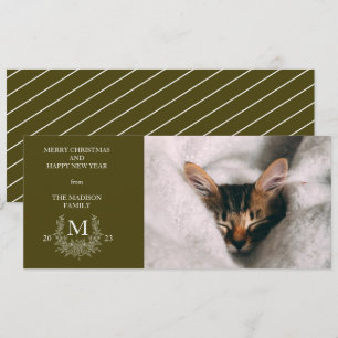 Rustic monogram Mustard Brow holiday photo card