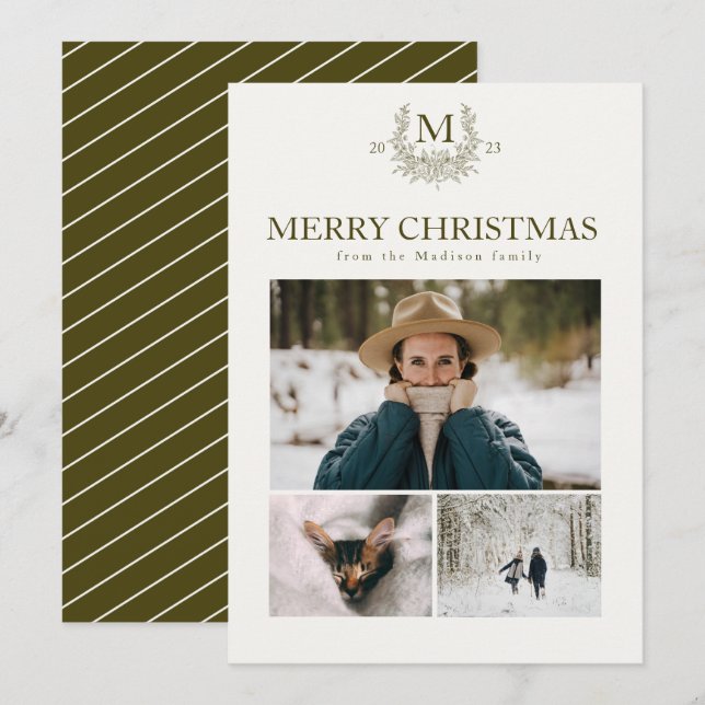 Rustic monogram Mustard Brow personalised initial Holiday Card (Front/Back)