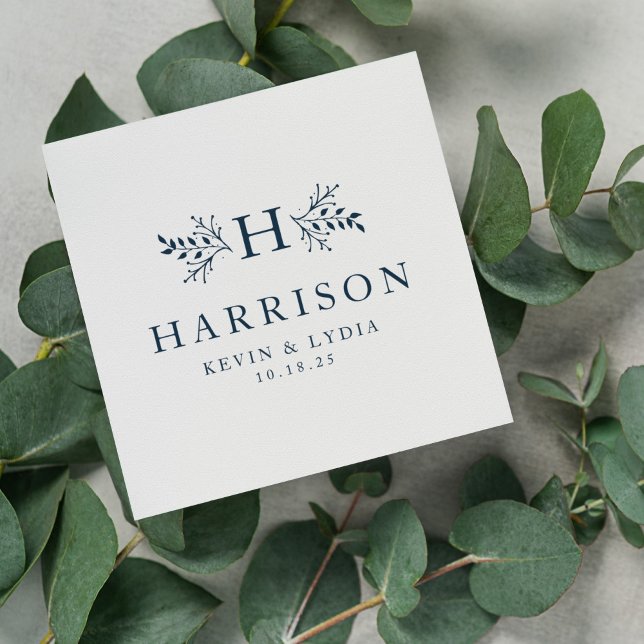 Rustic monogram navy blue wedding napkin (Creator Uploaded)