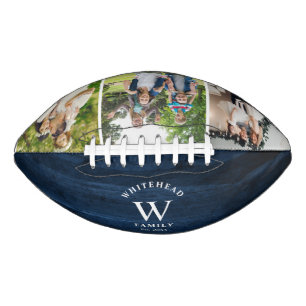 Rustic Monogram Navy Blue Wood Photo Collage American Football