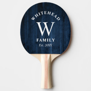 Rustic Monogram Navy Blue Wood Ping Pong Paddle