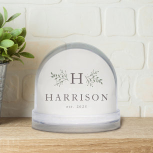 Rustic monogram newlywed one photo snow globe