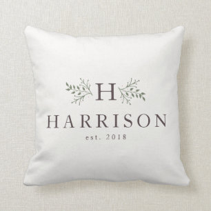Rustic monogram newlywed pillow