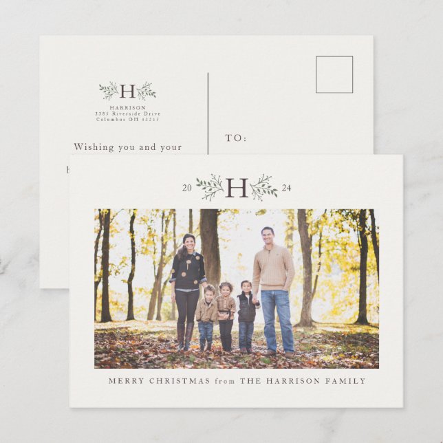 Rustic monogram one photo family holiday (Front/Back)
