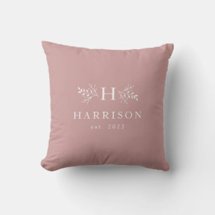 Rustic monogram personalised blush pink newlywed cushion