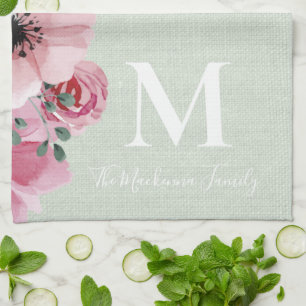 Rustic Monogram Personalised Family Name Farmhouse Tea Towel