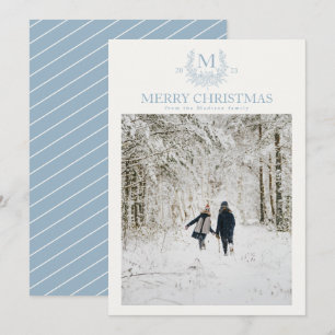 Rustic monogram Pewter Blue personalised initial  Holiday Card
