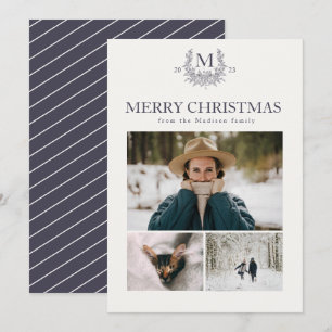 Rustic monogram Quartz Grey personalised initial Holiday Card