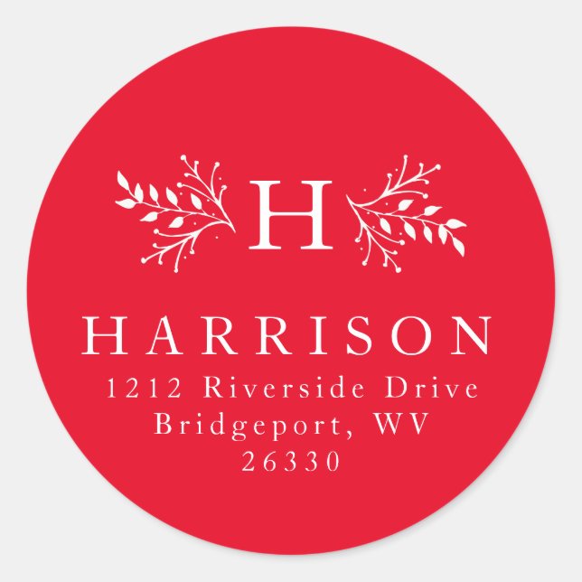 Rustic monogram red address sticker (Front)