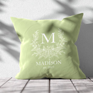 Rustic monogram Sage Green personalised initial  Cushion