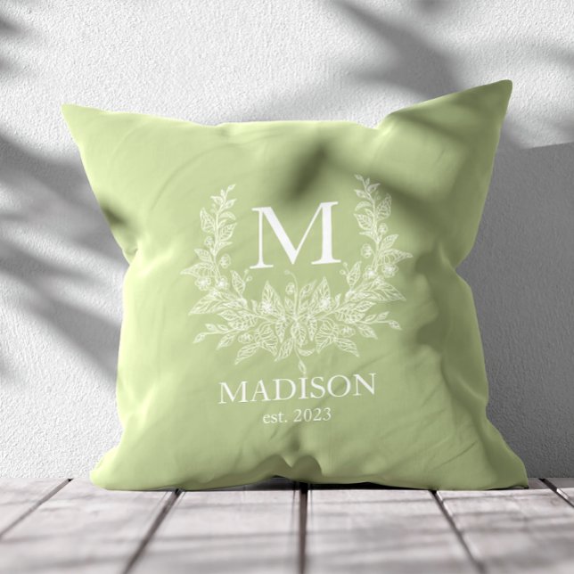 Rustic monogram Sage Green personalised initial  Cushion (Creator Uploaded)