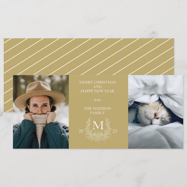 Rustic monogram Sand holiday photo card (Front/Back)