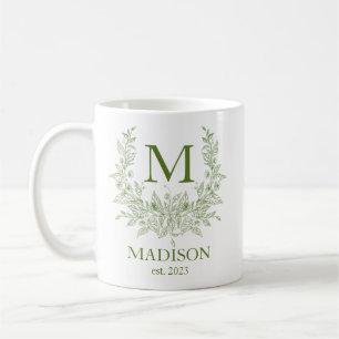 Rustic monogram Sap Green personalised initial Coffee Mug